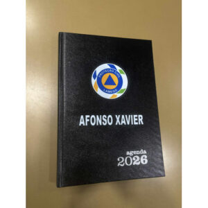 AGENDA 2026 TAMANHO A5 C/ BOLACHA PROTEÇÃO CIVIL PERSONALIZADA COM CIDADE E NOME