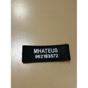 NOME BORDADO DE VELCRO COM CONTACTO TELEFÓNICO