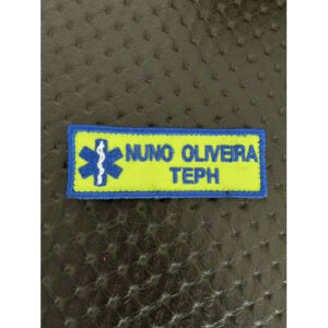 NOME BORDADO DE VELCRO COM EMBLEMA DA INEM E TEPH C/REBORDO