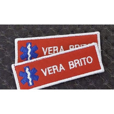 NOME BORDADO DE VELCRO COM EMBLEMA DA INEM E REBORDO