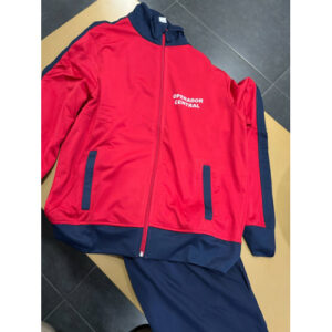 FATO DE TREINO VERMELHO COM OPERADOR CENTRAL E ATRÁS CORPORAÇÃO ESTAMPADO