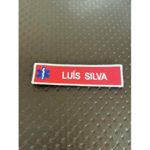 NOME BORDADO DE VELCRO C/ MEDIDAS 12 CM X 3 CM C/ EMBLEMA DA INEM E REBORDO