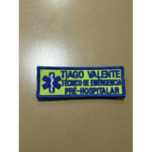 NOME BORDADO DE VELCRO COM EMBLEMA DA INEM E TÉC.EME.P.HOSP. C/REBORDO