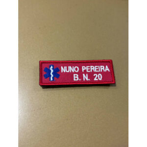 NOME BORDADO DE VELCRO COM EMBLEMA DA INEM E NÚMERO