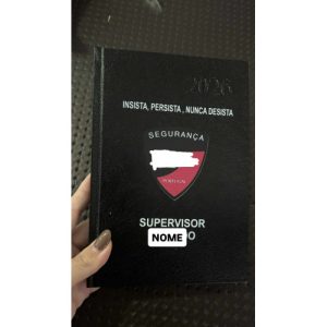 AGENDA PRETA 2026 TAMANHO A5 C/ FRASE, EMBLEMA PERSONALIZADO DA TUA EMPRESA DE SEGURANÇA E NOME