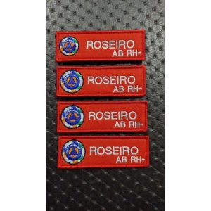 NOME BORDADO DE VELCRO COM GRUPO SANGUÍNEO E EMBLEMA DA PROTEÇÃO CIVIL