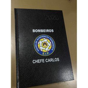 AGENDA 2026 TAMANHO A5 C/ BOMBEIROS, EMBLEMA DA EIP, CATEGORIA E NOME