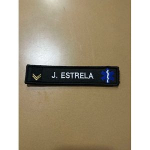 NOME BORDADO DE VELCRO C/MEDIDAS 12CM X 2,6CM COM DIVISA E INEM