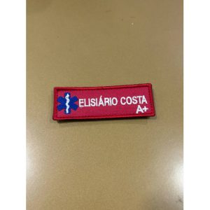 NOME BORDADO DE VELCRO COM EMBLEMA DA INEM E GRUPO SANGUÍNEO