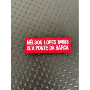 NOME BORDADO DE VELCRO COM NÚMERO EM CIMA E CORPORAÇÃO