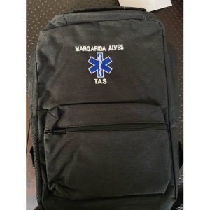 MOCHILA BORDADA COM NOME, ESTRELA DA VIDA E TAS