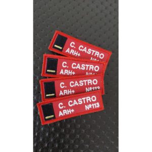 NOME BORDADO DE VELCRO COM GRUPO, NÚMERO E DIVISA DE LADO